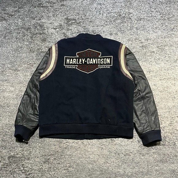 Vintage Harley Davidson Leather Varsity Bomber Jacket XL Embroidered Logo Grunge - Picture 2 of 14